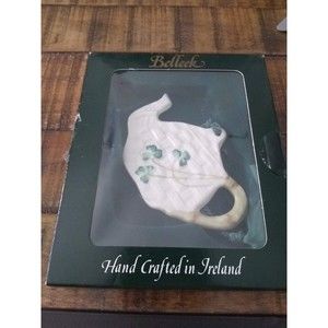 Belleek Porcelain Teapot Shamrock Ornament w/ Box Ireland Fine China